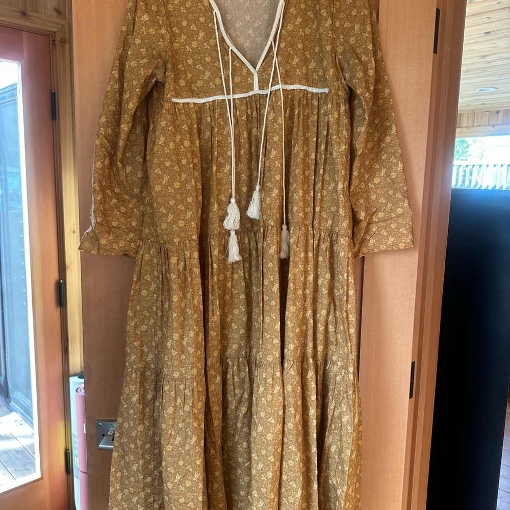 Christy Dawn Mustard Floral Long Sleeve Dress
